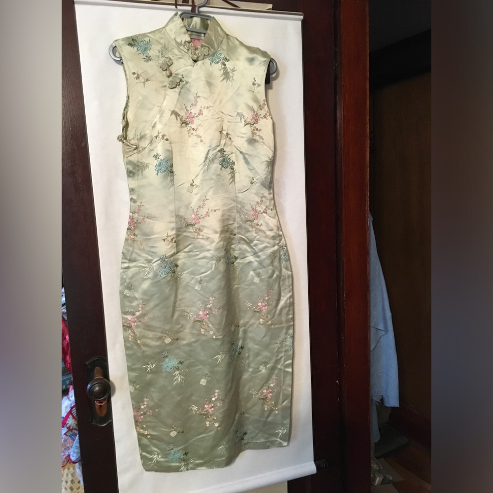 Vintage 80s Custom hand made Silk Qipao Dress Sexy Side Split Chinese Dress, 6